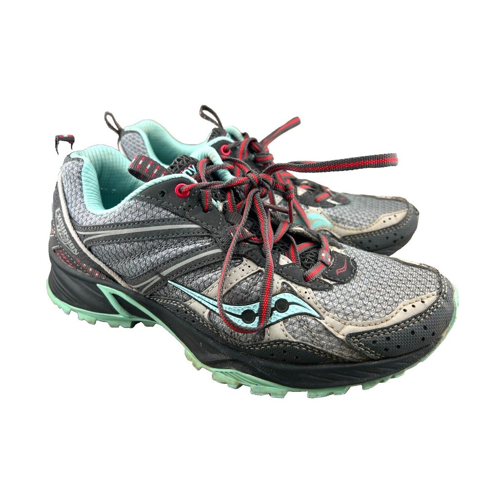 Saucony Women's 8 Excursion TR8 Grid Trail Running Shoes Gray Aqua Pink Outdoors